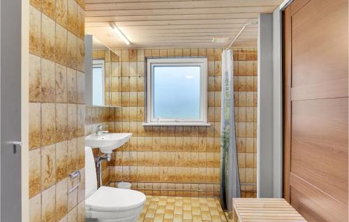 a bathroom with a toilet and a sink and a window at Amazing Home In Rudkbing With 4 Bedrooms And Wifi in Spodsbjerg