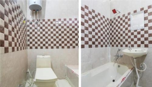 2 fotos de un baño con aseo y lavabo en Hotel J.S. Plaza By WB Inn, en Agra