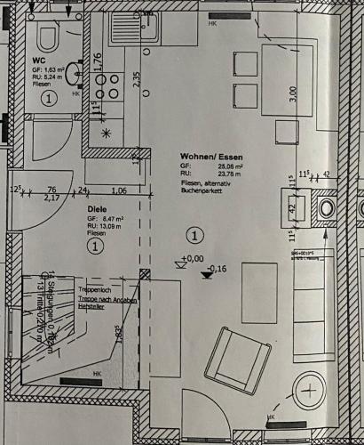 a drawing of a floor plan of a house at Feriendorf Via Claudia Haus 99 Julia in Lechbruck