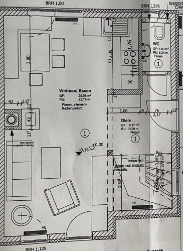 a drawing of a floor plan of a house at Feriendorf Via Claudia Haus 100 Dominique in Lechbruck