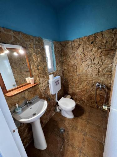 bagno con lavandino e servizi igienici di Villa Hellas ad Afiartis