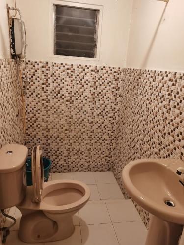 a bathroom with a toilet and a sink at Coron town travellers inn in Coron
