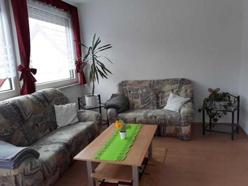 sala de estar con sofá y mesa de centro en Haus Bergfried SORGENFREI BUCHEN en Wieda