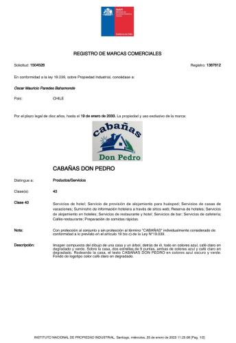 uno screenshot di una pagina web di un sito web di un agente di prestito di Cabañas Don Pedro a Coihaique