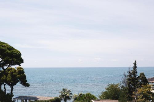 a view of the ocean from a hill with trees at White Hill Hotel, SPA & Conferences in Durrës