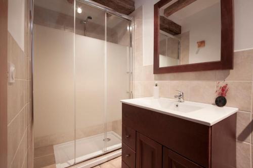 a bathroom with a sink and a shower at Casa rural Enekoizar in Abaurrea Alta