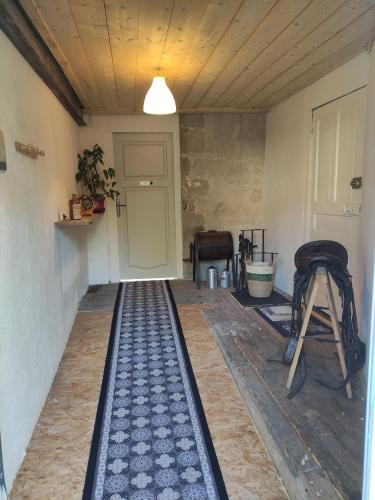 a room with a hallway with a walk in shower at Gite Les Eylauds in Pionsat