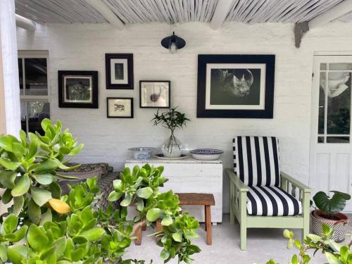 a room with a desk and a chair and some plants at Die Kuierhuis - style in the heart of Stanford in Stanford