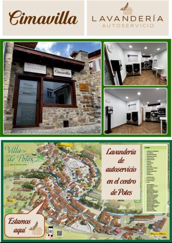a collage of photos with a map of a city at Hostería La Antigua in Potes