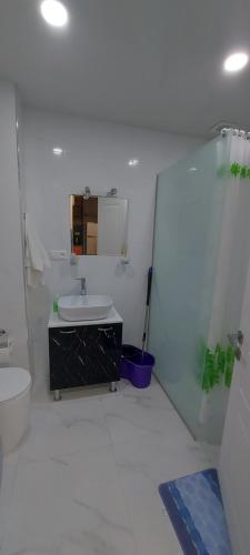 a bathroom with a sink and a shower and a toilet at Good Rest apartment in Tsaghkadzor