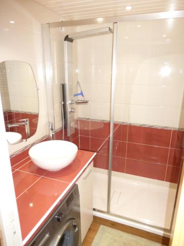 een badkamer met een wastafel en een douche bij Les Seolanes Pra Loup 520 in Pra-Loup