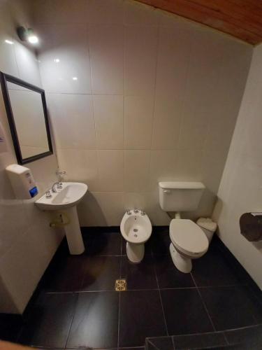 a bathroom with a toilet and a sink at Corral de Piedras in Humahuaca