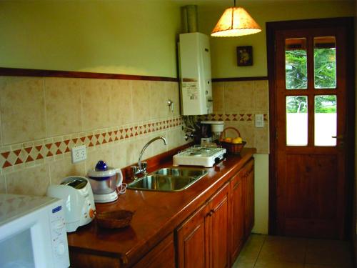 a kitchen with a sink and a counter top at Cabañas Las Aguilas ADHERIDA PREVIAJE in Ushuaia