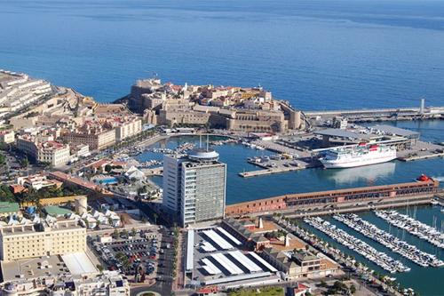 an aerial view of a city with a harbor at Residence vip in Nador