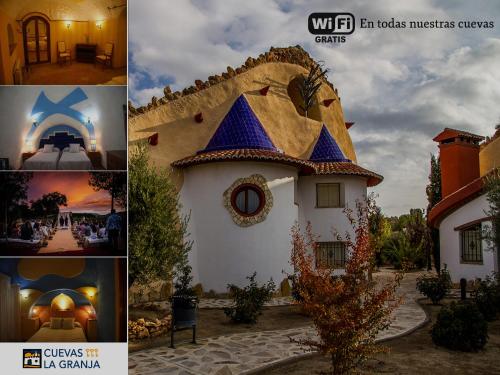 un collage de fotos de una casa con techo en Cuevas La Granja en Benalúa de Guadix