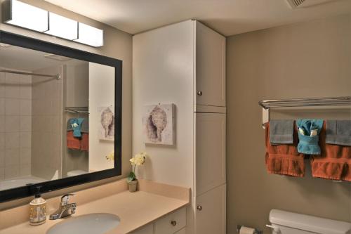 een badkamer met een wastafel en een spiegel bij Spectacular Ocean Front Real 1 Bedroom Condo, 2 Ba in Myrtle Beach