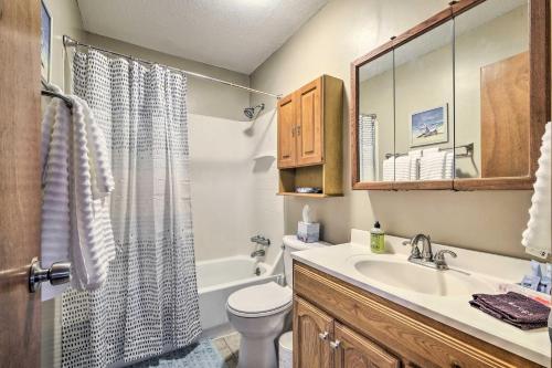 La salle de bains est pourvue d'un lavabo, de toilettes et d'une douche. dans l'établissement Pet-Friendly Clarksville Home with Central AandC, à Clarksville