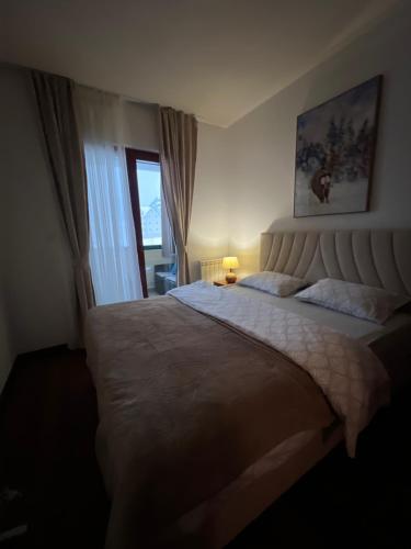 a bedroom with a large bed and a window at Sweet Apartments in Žabljak