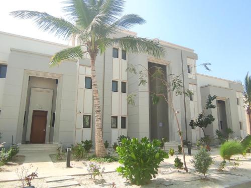 a building with a palm tree in front of it at Segal Salalah-Forest Island-Hawana in Salalah