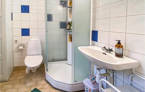 a bathroom with a shower and a sink and a toilet at 1 Bedroom Lovely Apartment In Värnamo in Värnamo