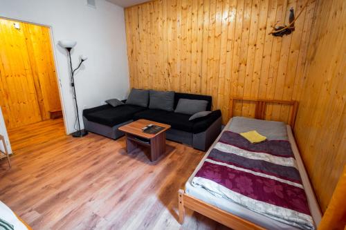 a living room with a couch and a bed at Red Point in Tábor