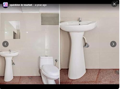 two pictures of a bathroom with a sink and a toilet at Hotel Quick Inn By WB Inn in Bangalore