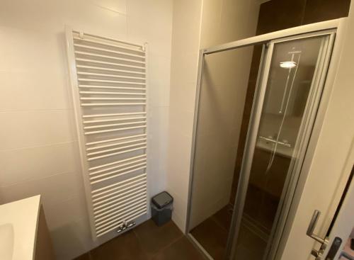 a bathroom with a shower and a glass shower stall at Triton suite Duinhof - Stijn Albrechtsstraat 1-6 in Cadzand