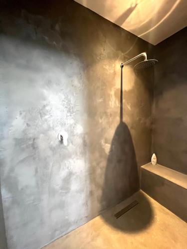 a bathroom with a shadow on the wall at Flip Flops Villa in Yzerfontein