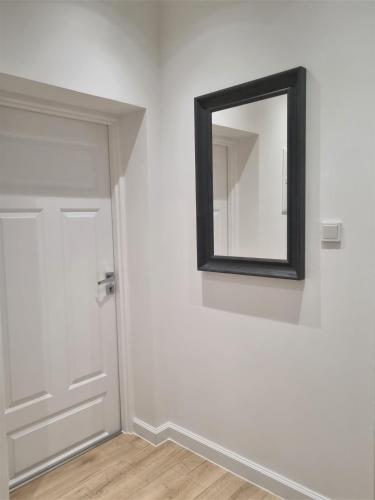 a mirror on a wall next to a door at Oliwa Am Calsberg 5a in Gdańsk