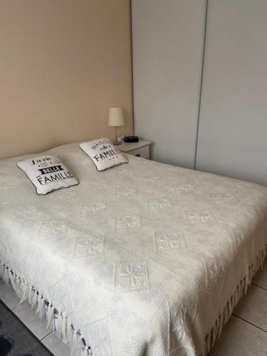 un lit blanc avec deux oreillers dessus dans l'établissement Paisible, à Bassens