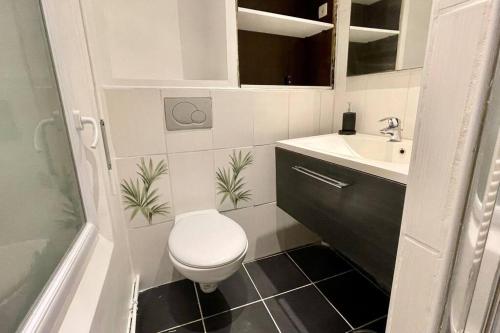 een kleine badkamer met een toilet en een wastafel bij Le Royal Cosy - Spacieux T2 - Proche Chantilly, Paris & Astérix in Nogent-sur-Oise