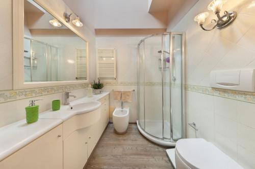ein Bad mit einer Dusche, einem Waschbecken und einem WC in der Unterkunft AMORE RENTALS - Maison De Charme in Sorrent