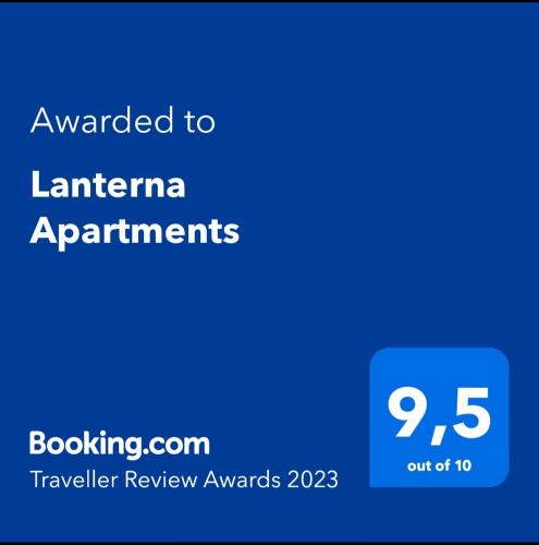 Certificado, premio, señal o documento que está expuesto en Lanterna Apartments