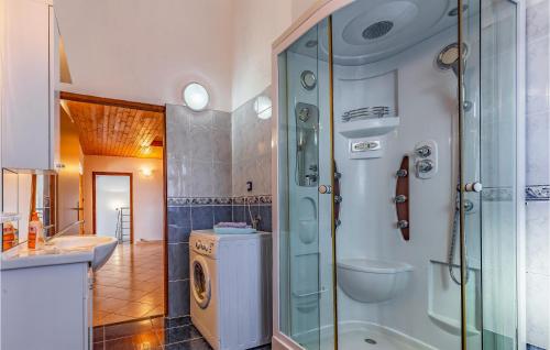 een badkamer met een douche, een toilet en een wastafel bij Beautiful Home In Sisan With Outdoor Swimming Pool in Šišan