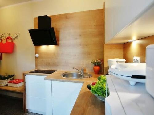 Comfortable apartment with a balcony and a sea view, Ustronie Morskie tesisinde mutfak veya mini mutfak