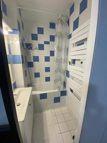 a bathroom with a tub and a sink and a shower at Cœur de ville, parking, wifi, calme in Rodez