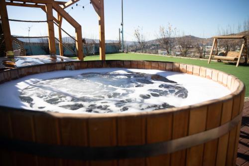 a hot tub with snow on top of it at snowflake.golan in Majdal Shams