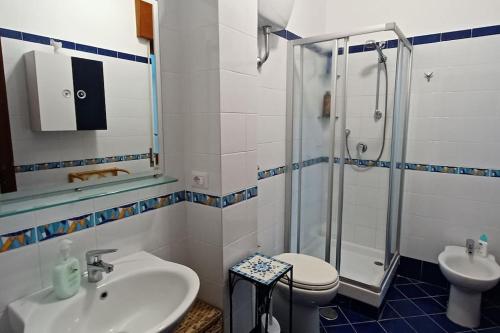 La salle de bains est pourvue d'un lavabo, d'une douche et de toilettes. dans l'établissement Giardino Mediterraneo, à Ischia