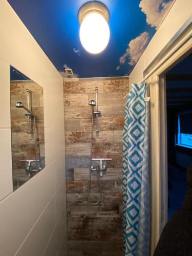 a bathroom with a walk in shower and a sink at Appartement - B&B de Koog in Uitgeest