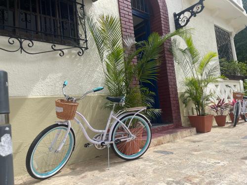 a bike parked in front of a building at Studio 27 Colonial, Centro Histórico in Santo Domingo