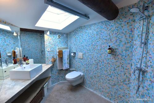 ヴナスクにあるLes Maisons Madoのトイレ、洗面台、シャワー付きのバスルーム