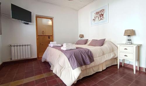 a bedroom with a large bed and a television at Hostería La Celestina in Tilcara