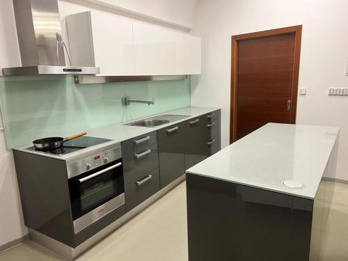 a kitchen with a stove and a sink at Residence in Moravske-Toplice