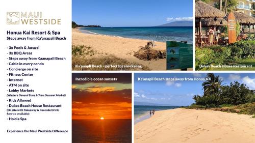 a collage of photos of a beach with the words miami westside at Honua Kai - Konea 312 Mountain View 2BR/1BA in Kaanapali