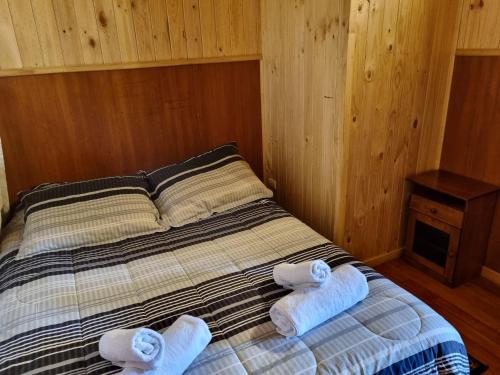 Ein Bett oder Betten in einem Zimmer der Unterkunft Aparamentos Los Notros Neltume Huilo Huilo
