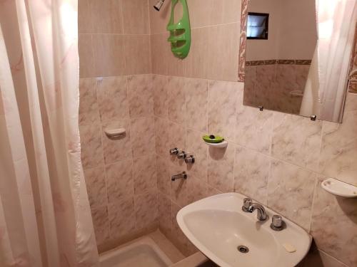 y baño con lavabo y ducha. en Hospedaje Casa Gaite en Maimará