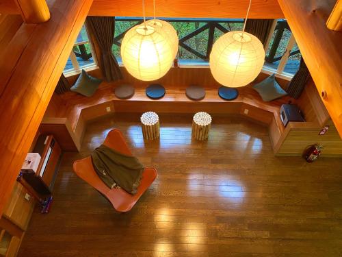 an overhead view of a living room with lights at 星の街S115# Nature Escape BBQ in Azumaiokozan