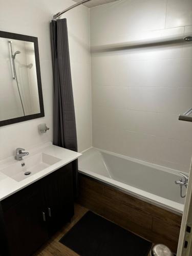 a bathroom with a sink and a bath tub at Le troubadour in La Roche-sur-Foron