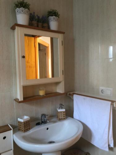 a bathroom with a sink and a mirror at Apartamento en Urbanización Los Enebros in Huelva