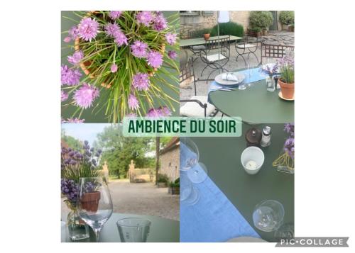 a collage of photos with a table and flowers at Manoir de Malagorse in Cuzance